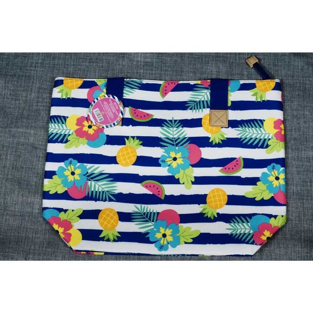 Arcadia Beach Tote Bag Tropical Striped Large Travel Vacation Purse Blue NWT!